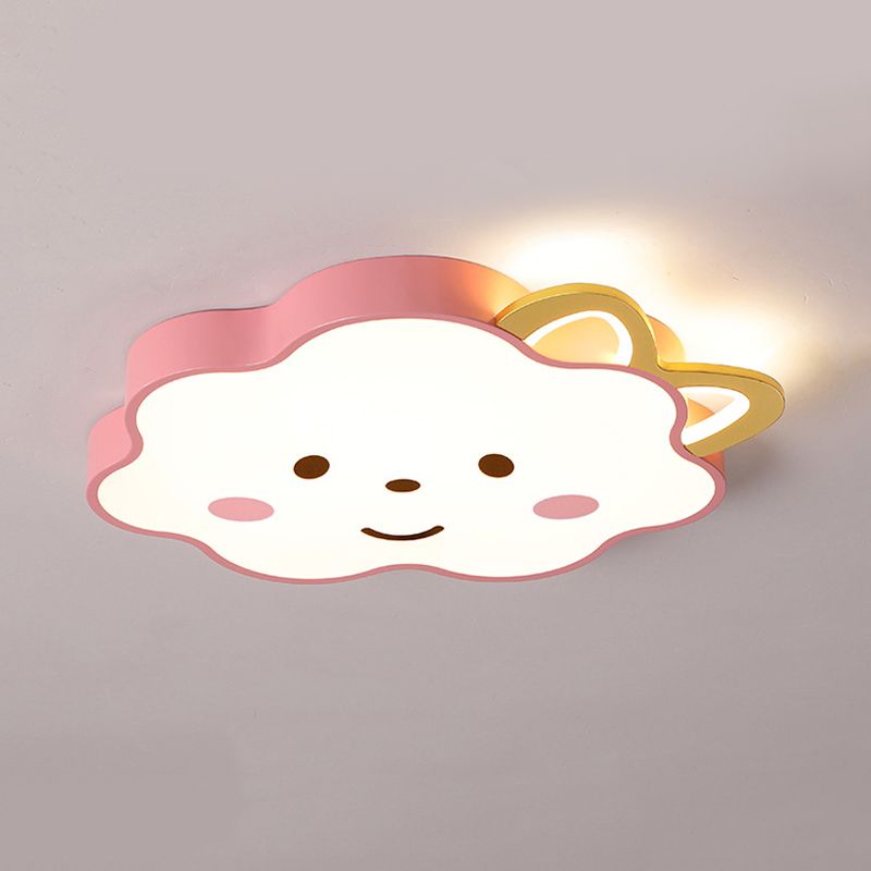 Acrylic Cloud Ceiling Mounted Fixture Cartoon Pink LED Flush Mount Lamp for Bedroom in White/3 Colors Light