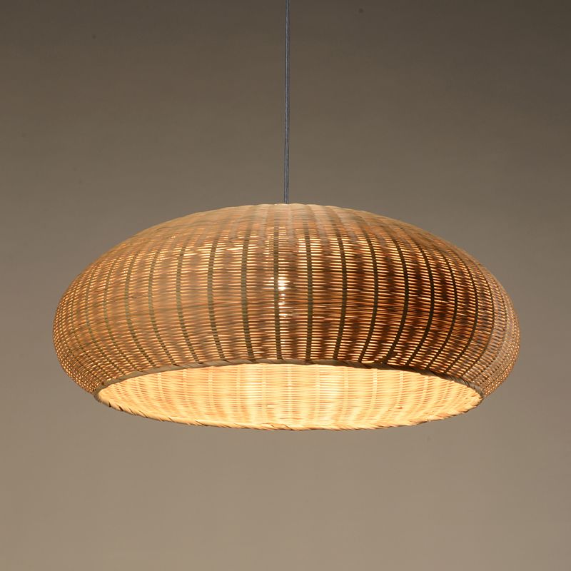 Handcrafted Bamboo Pendant Light Japanese 1 Bulb Flaxen Suspended Lighting Fixture