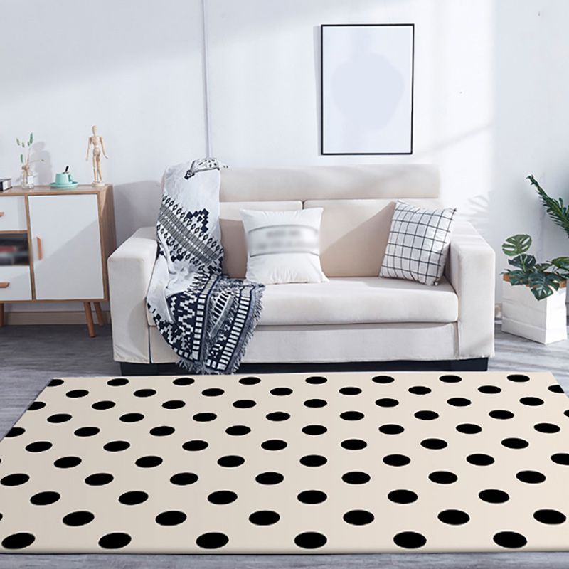 Moderner Wohnzimmer Teppich in Elfenbein Polka Punkte Druck Teppich Polyester Maschinenwaschbar Haustierfreundlicher Bereich Teppich