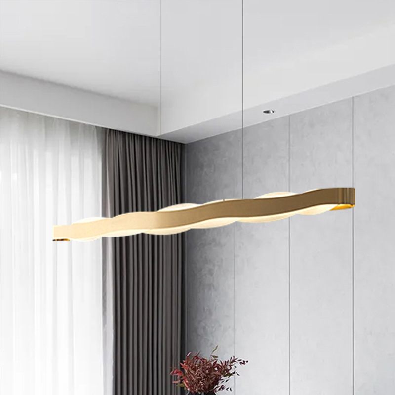Linear Shape Pendant Lighting Modern Style Metal 2 Lights Hanging Lamp in Gold