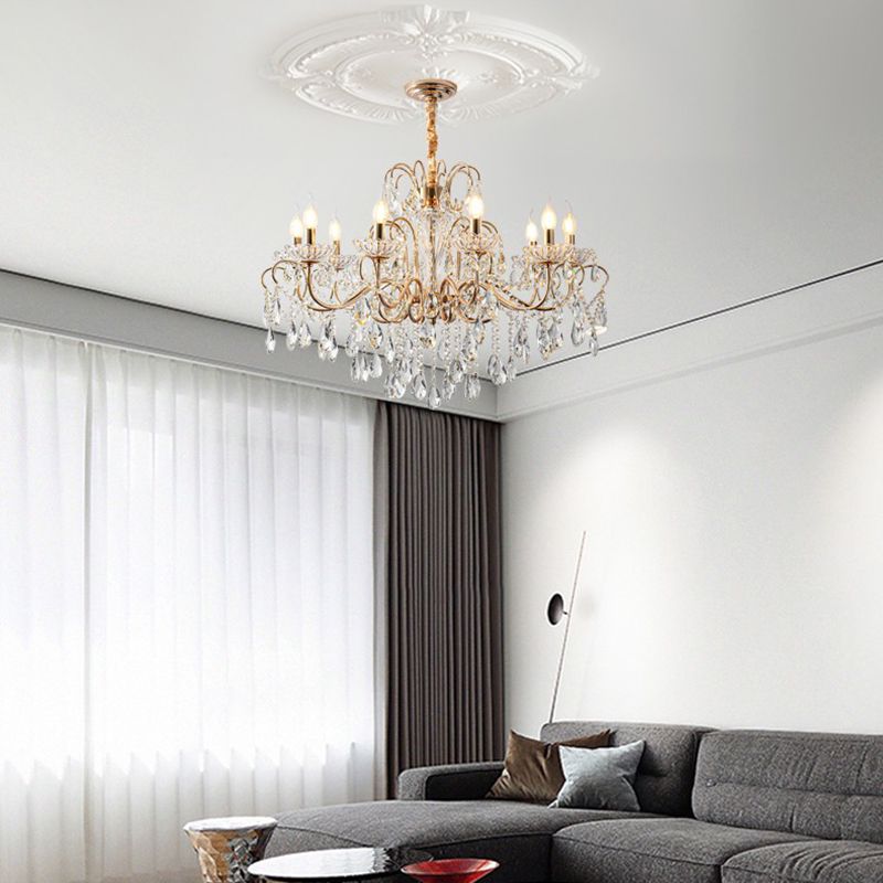 Candle Chandelier Light Fixtures American Style Multi-Head Suspension Pendant Lamps with Crystal