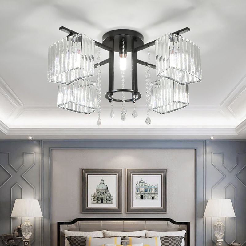 Círculo Semi Flush Techo Accesorio Bloque de cristal moderno Sala de estar Flushmount Light in Black