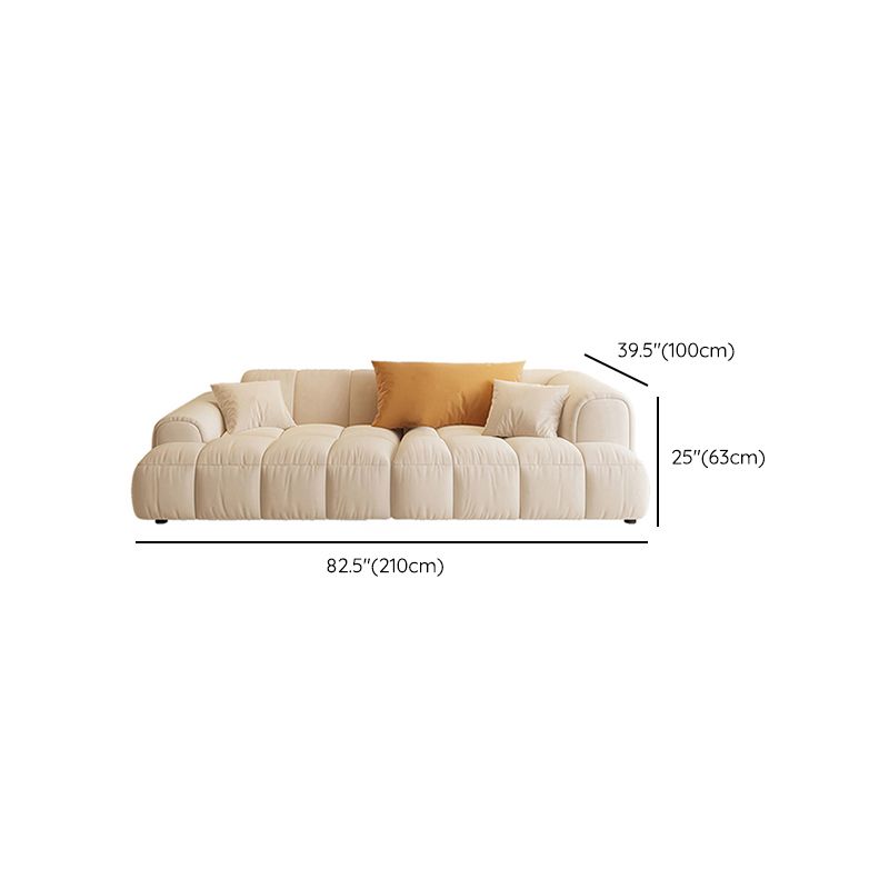 Scandinavian Wood Frame Recessed Arm Sofa in White for Living Room