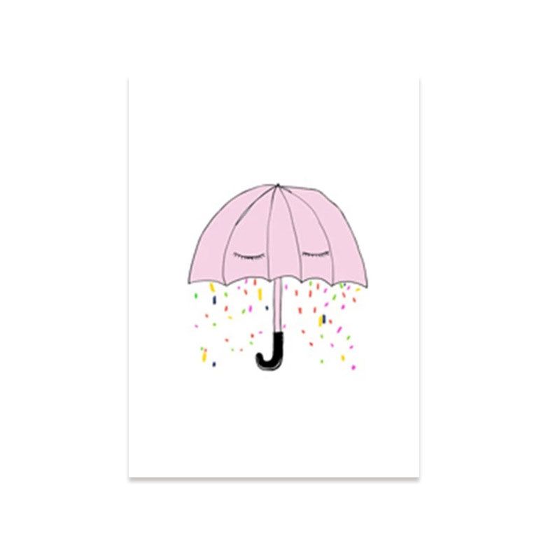 Cartoon Umbrella Paintings Canvas Decorative Pink Wall Art Decor for Children Room