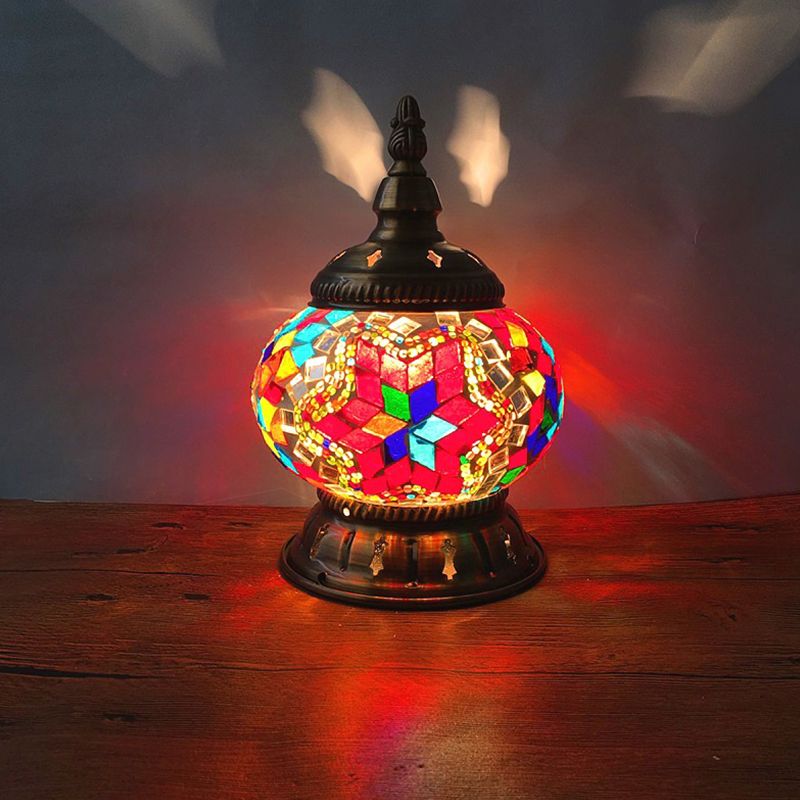 Lampada da notte a forma di zucca in vetro colorato, marocchina, con 1 lampadina, illuminazione da tavolo per camera da letto, in blu/arancione/bianco