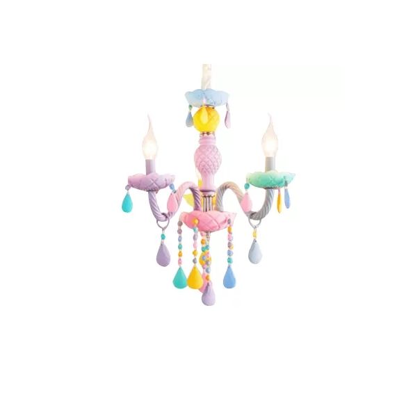 Kroonluchter voor kinderen voor meisjeskamers, veelkleurige hangende hangende verlichting met verstelbare ketting en kaars