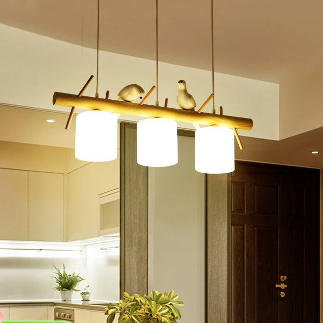 Zeitgenössische Anhängerleuchten Zylinder Hängende Lichter weißes Glas für Kücheninsel