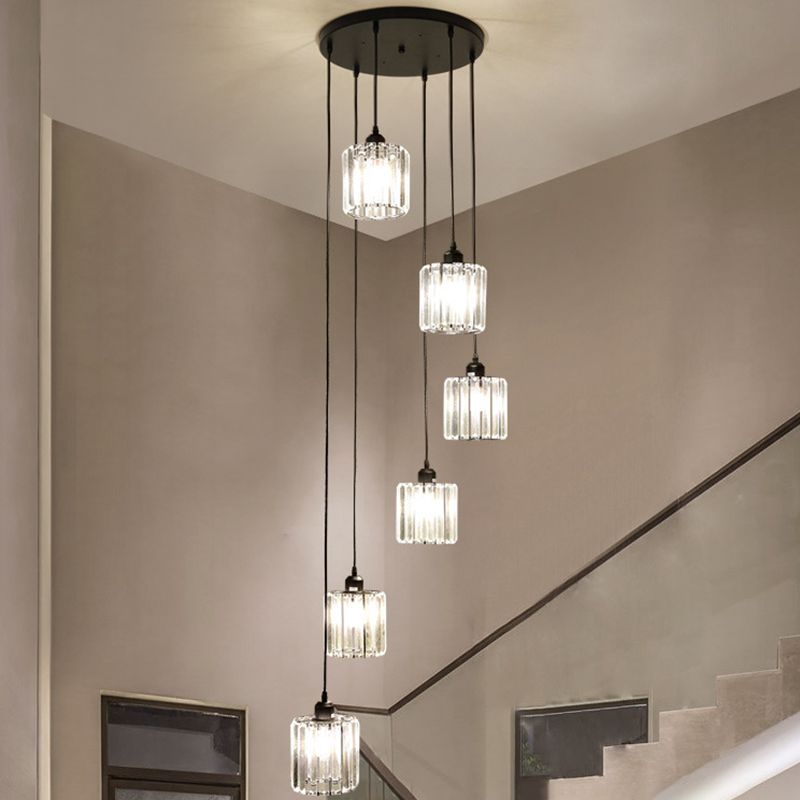 Geometric Prismatic Crystal Multi Ceiling Light Simplicity Black Suspension Lighting for Staircase