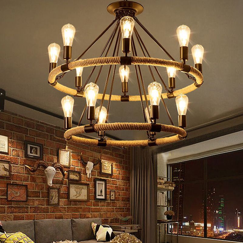Industrial Hanging Lamp Kit Wheel Rope Pendant Lighting Fixtures for Bar
