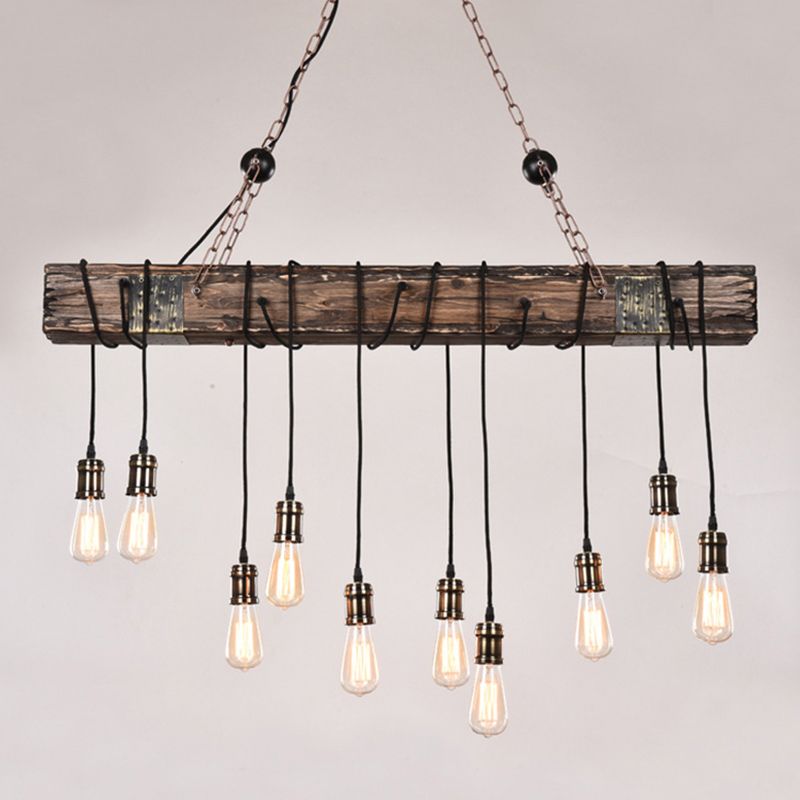Industrial Bulb Pendant Island Lighting Wood Multiple-Light Island Pendant Lights