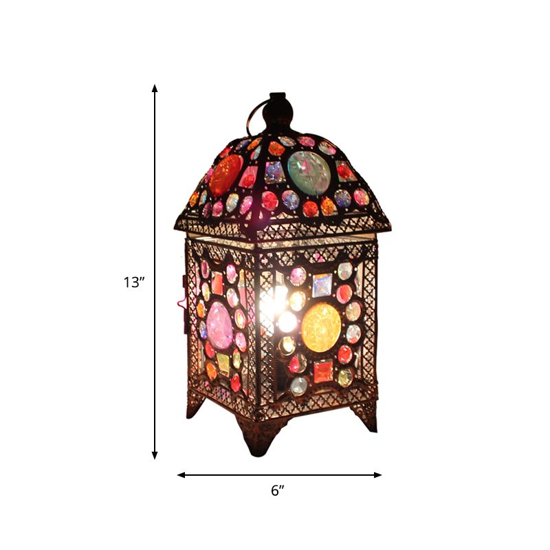 Black 1 Head Night Lighting Traditional Metal Lantern Nightstand Light for Living Room