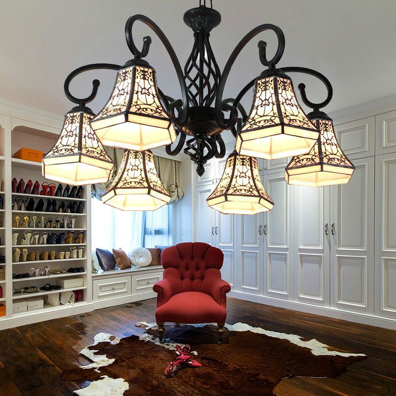 Bell Chandelier Lighting with Fence Design Lodge Style Multi Light Indoor Lighting for Living Room