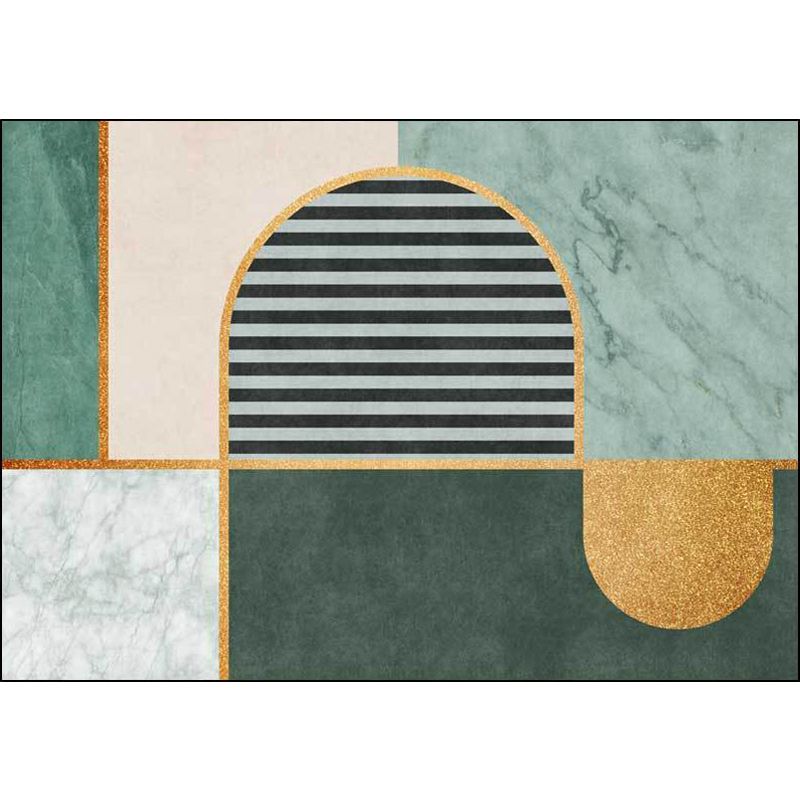 Green Contemporary Area Rug Polyester Geometry and Striped Pattern Rug Pet Friendly Washable Non-Slip Area Rug for Drawing Room
