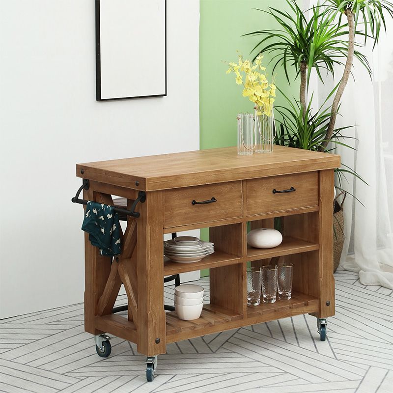 Industrial Stationary Kitchen Cart Wood Rectangular Kitchen Island Cart