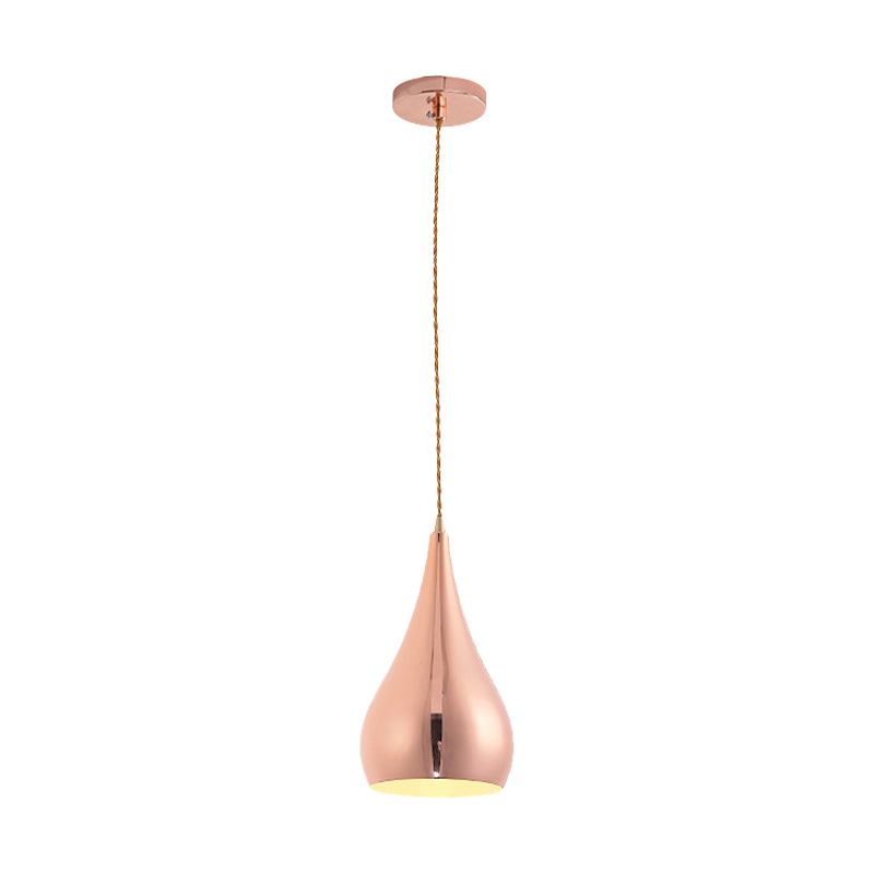 Rose Gold Teardrop Hanging Lamp 1 Head Contemporary Metal Pendant Light for Kitchen Island