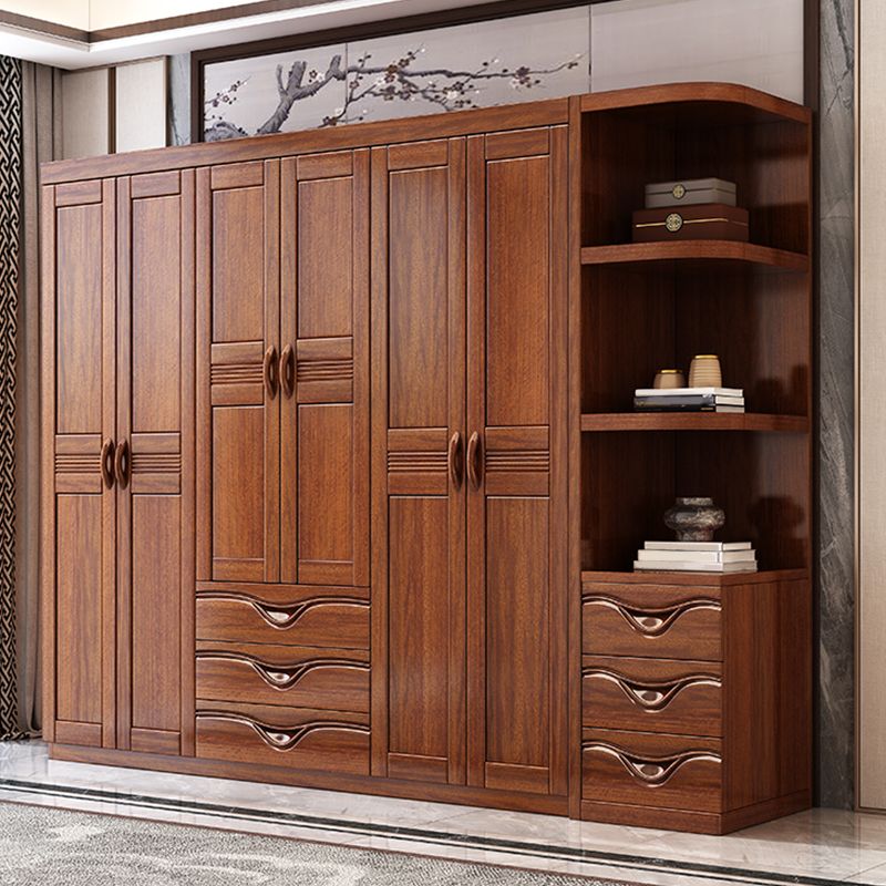 Traditional Walnut Solid Wood Wardrobe Freestanding Wardrobe Armoire with Drawers