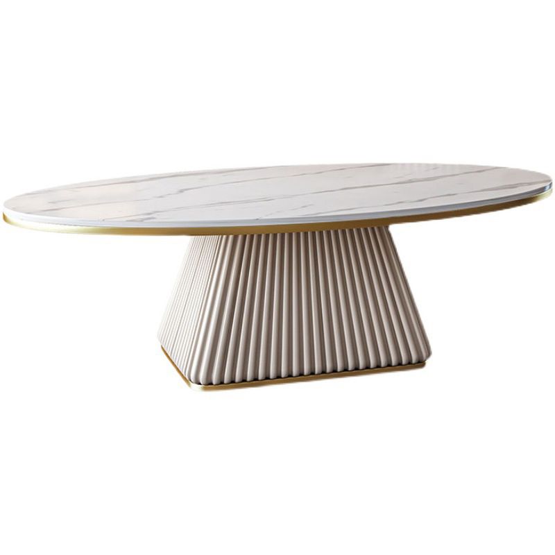 Modern Style Oval Slate Table with Metal Square Base Coffee Table