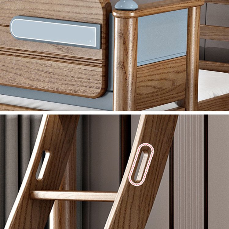 Brown Ash Standard Bunk Bed Solid Wood Scandinavian Bed with Guardrail
