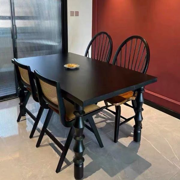 Rectangle Solid Wood Two-Color Dining Table Simplicity 4 Legs Table for Dining Room