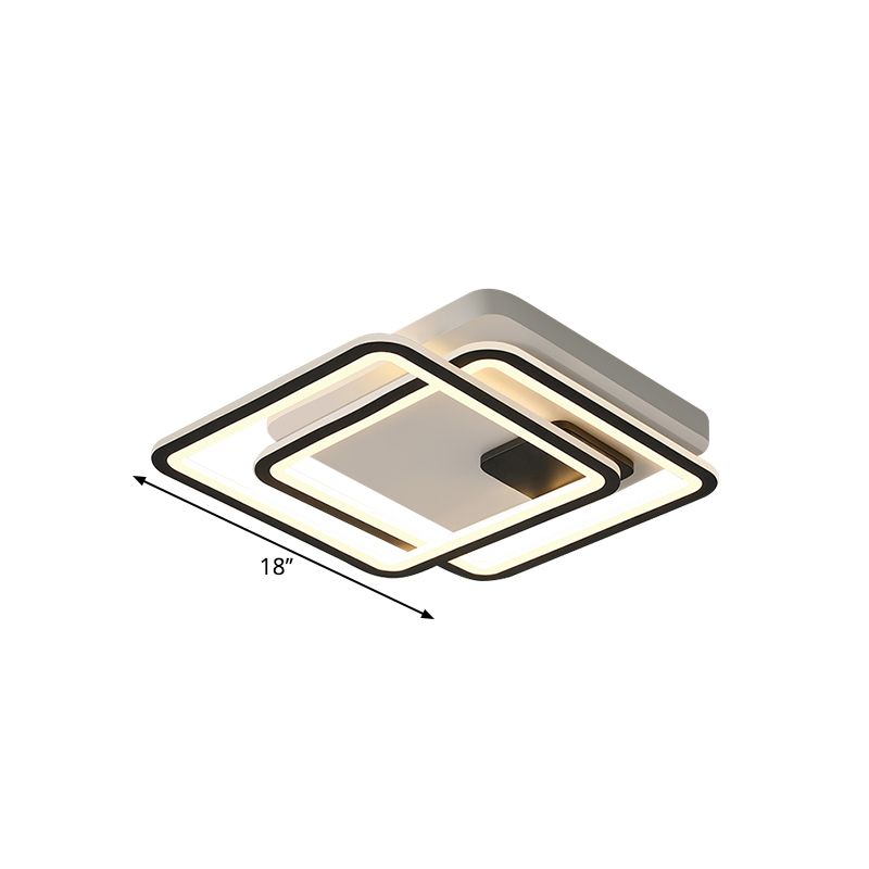 Doble techo cuadrado de techo ligero de metal contemporáneo 18 "/23" lámpara de montaje de color negro de LED ancha, luz cálida/blanca