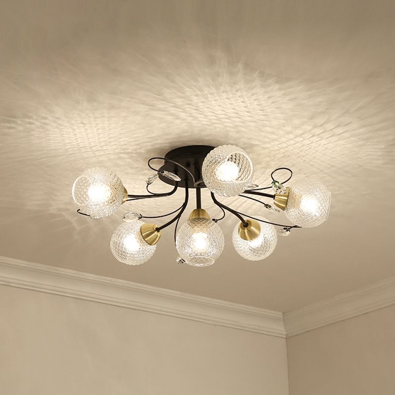 Globus Deckenmontagedise Minimalismus klares Gitterglas 6 Lampen Black/Gold Semi Flush Light