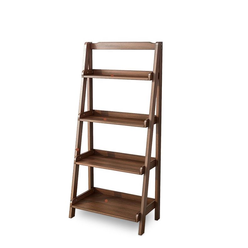 Modern Style Ladder Bookcase Open Back Solid Wood Bookshelf for Home