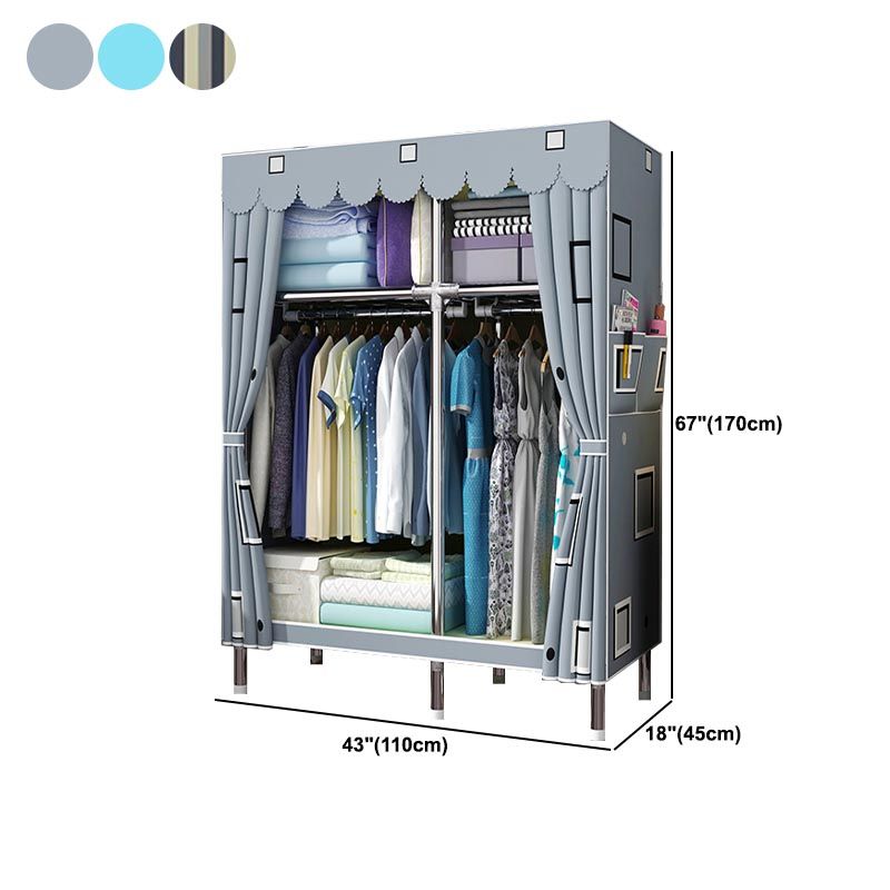 Modern Style Metal Wardrobe 3-Tier Cloth Rod Included Wardrobe Closet