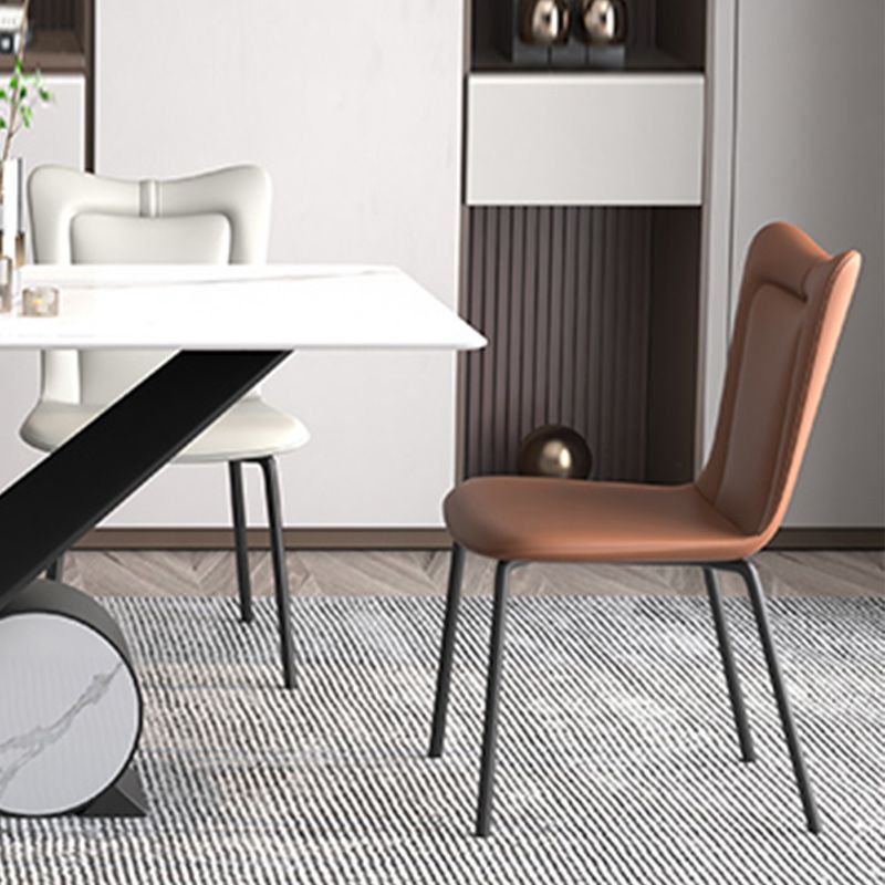 Black Iron Legs Dining Chairs Modern Faux Leather Armless Side Chair