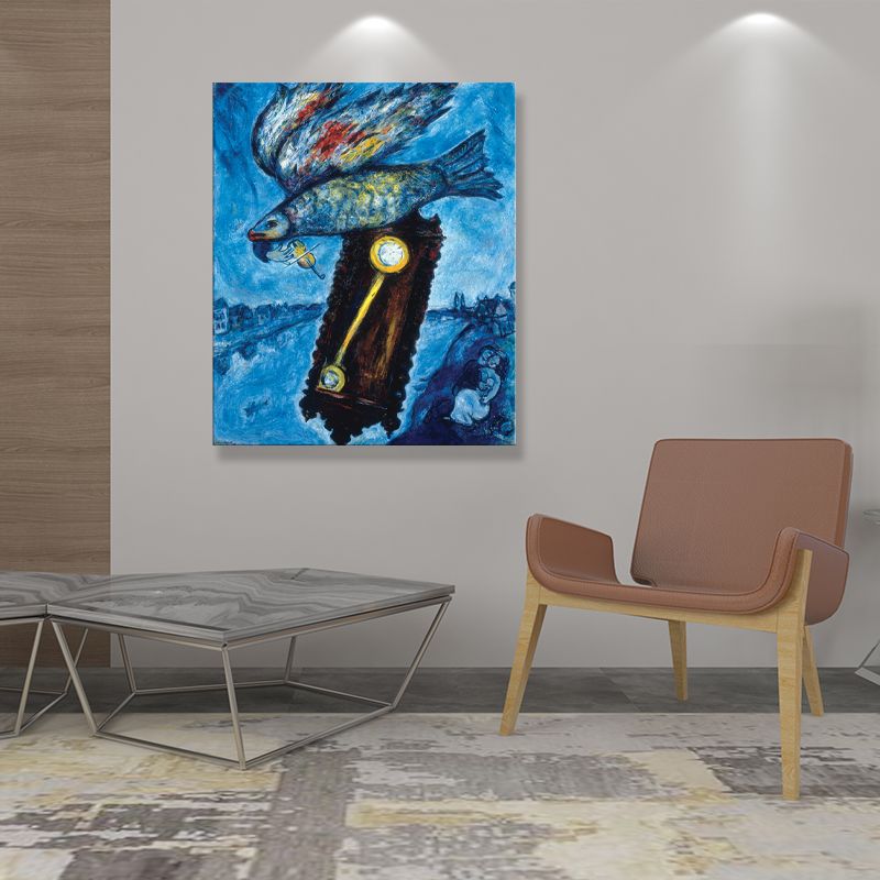 Fish in the River Painting Cartoon Textured Living Room Wall Art Decor, Multiple Sizes