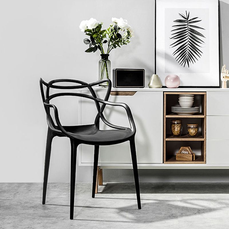 Contemporary Style Dining Armchair Plastic Open Back Dining Chair