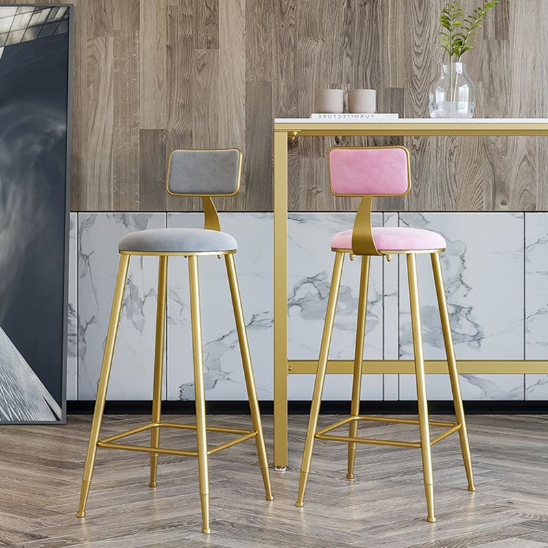 Nordic Backrest Armless Counter Stool Iron Cafe Bar Stool with Velvet Cushion and Pedal