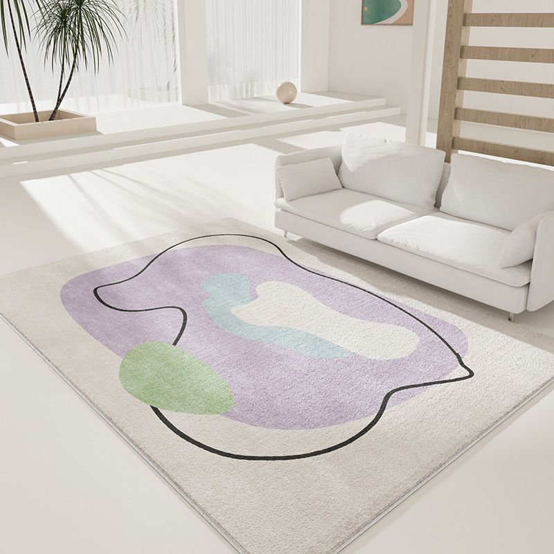 Purple Casual Rug Polyester Color Block Rug Drawing Rug for Living Room