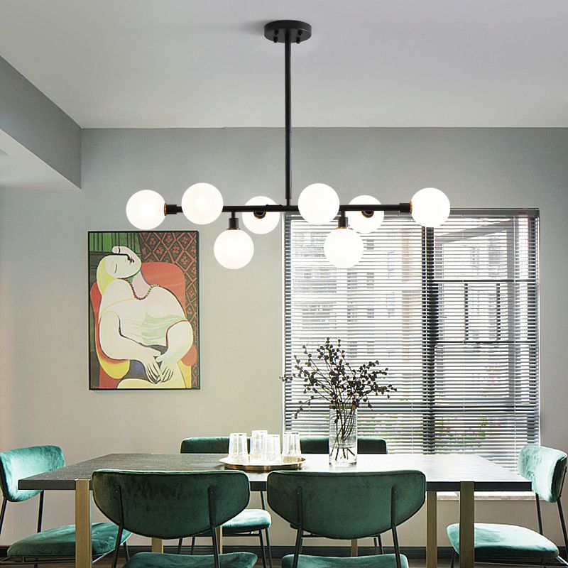 Glass Sputnik Island Pendant Light in Modern Simplicity Wrought Iron Hanging Light for Dining Room