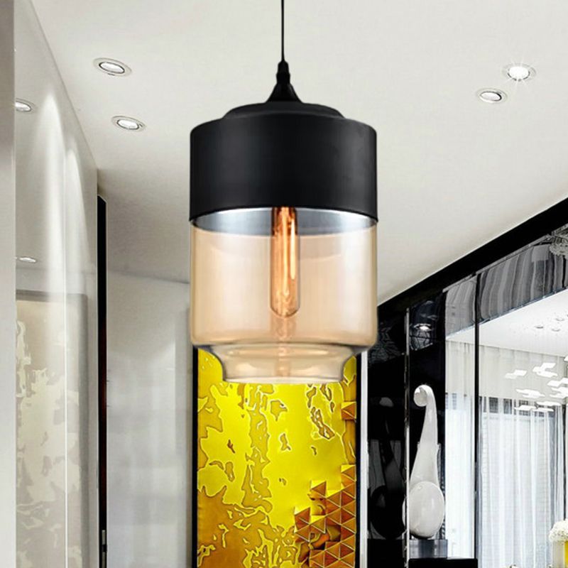 5 "/ 7" / 8 "de large tambour / cylindre / pot transparent en verre transparent pendant moderne 1 clair de suspension blanche / noir clair