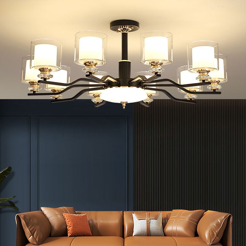 Clear and Frosted Glass Cup Chandelier Minimalist Suspension Lamp for Living Room