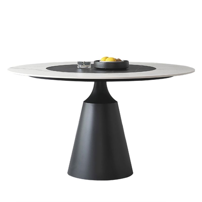 Modern Round Pub Table Stone Top Black Base Pedestal Casual Dining Table