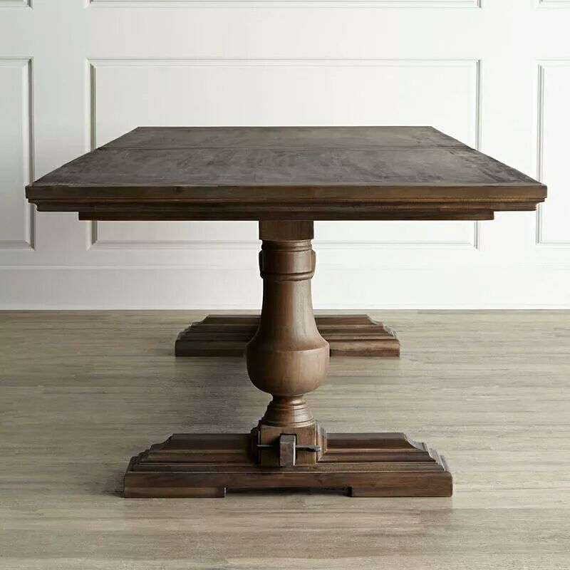 Mid-Century Modern Dining Table Rectangle Wooden Trestle Base Kitchen Table