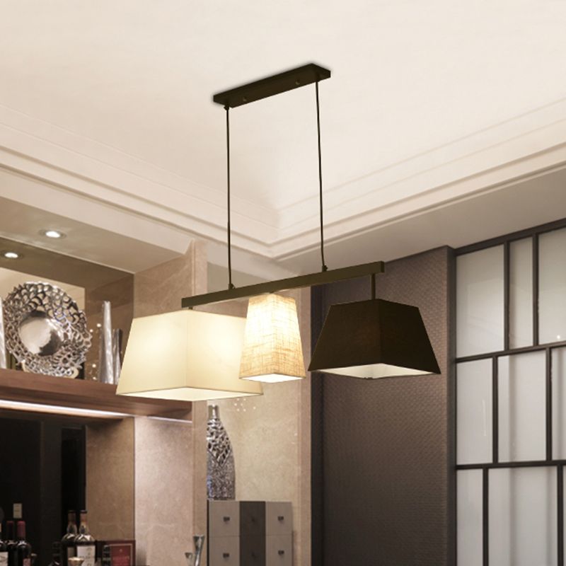 Fabric Trapezoid Hanging Lamp Kit Contemporary 3/5 Lights Black and White Island Light