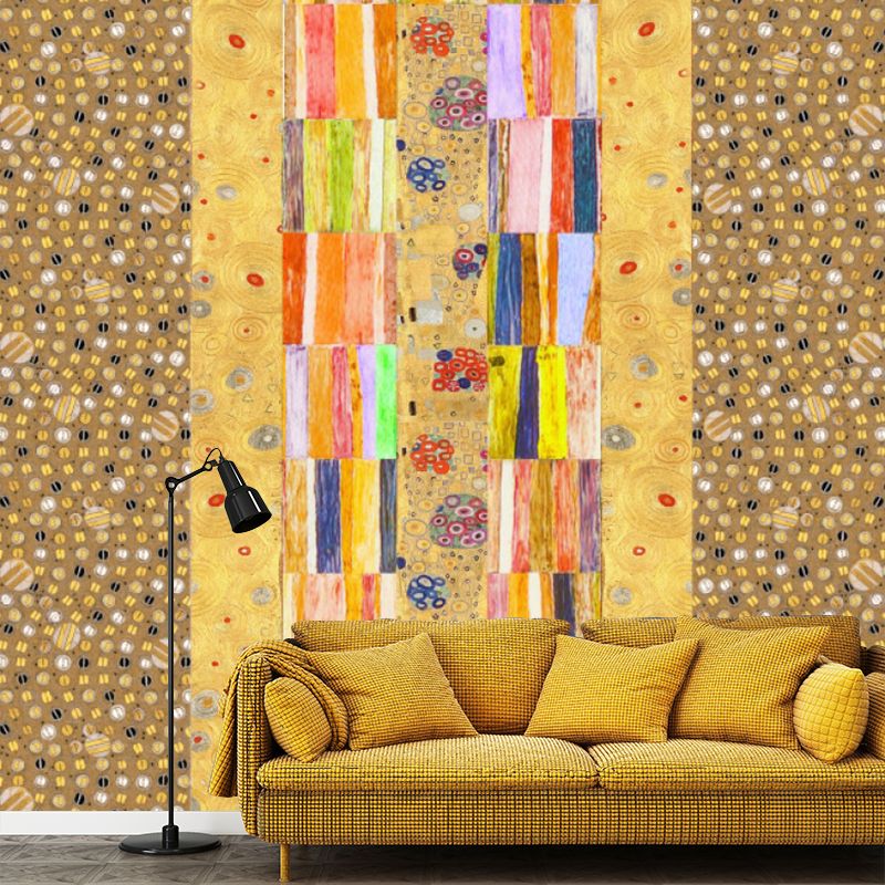 Square and Beads Mural Art Deco Stain Proof Living Room Wall Covering in Yellow, Custom Made