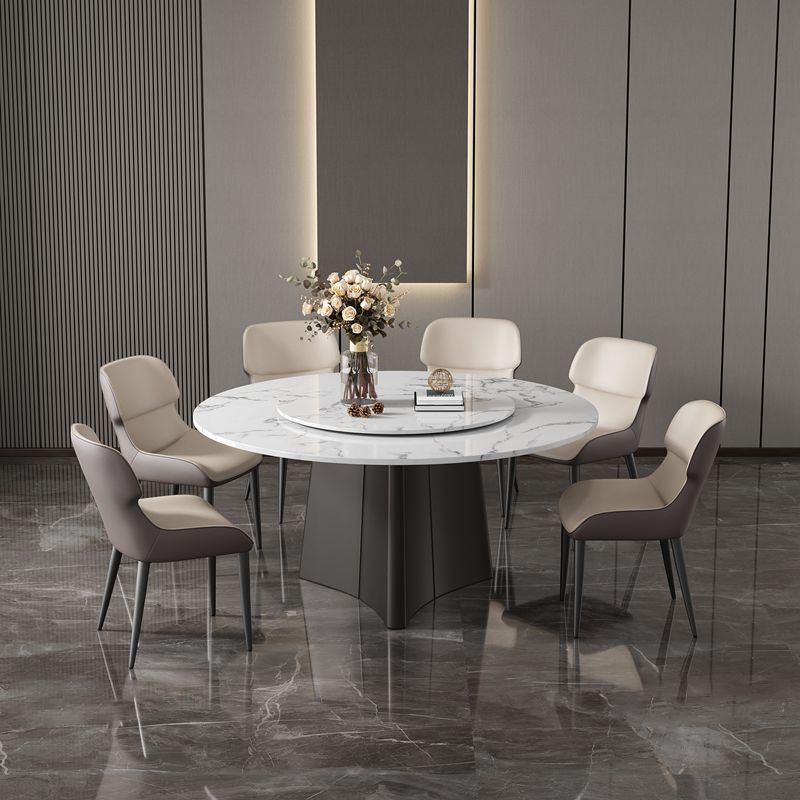 Round Pedestal Home Furniture Simple Style Marble Dining Room Collection with Turntable