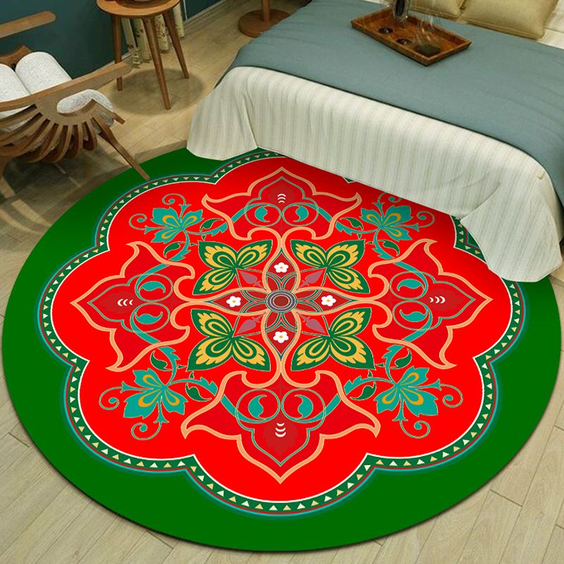 Exotic Multicolor Mandala Area Rug Polypropylene Moroccan Rug Pet Friendly Machine Washable Anti-Slip Backing Rug for Bedroom