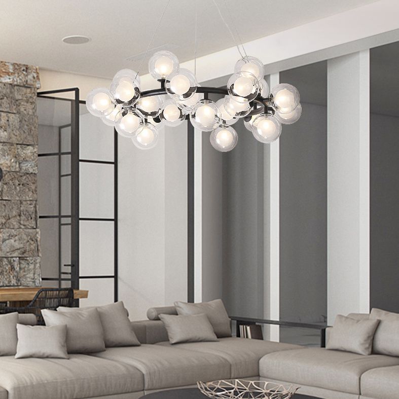 Ultra-modern Globe-Shaped Hanging Chandelier Glass Suspension Lighting with Hanging Cord for Living Room