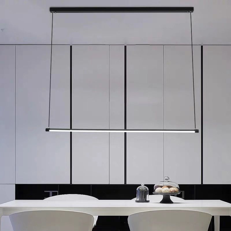 Ultra Slim Tube Island Lighting Modernity Metal LED Office Hanging Lamp in Black, Warm/White/Natural Light