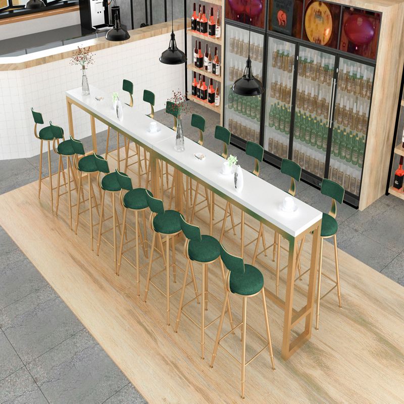 Glam Rectangle Indoor Pub Bar Table Gold Iron Bar Dining Table with Trestle Pedestal