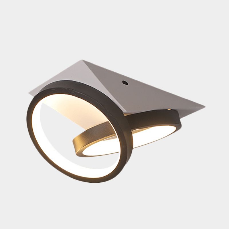 Lampada da incasso a doppio anello nera Lampada da soffitto semplice da incasso in acrilico a LED con baldacchino triangolare bianco, luce calda/bianca