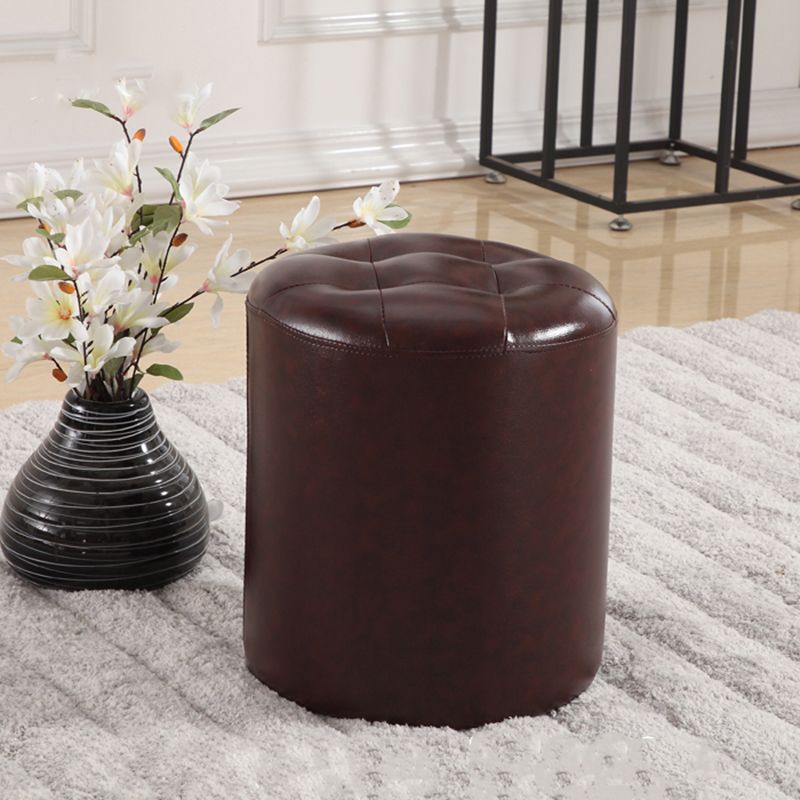 Round Genuine Leather Ottoman Standard Tufted Plain Water Resistant Modern Ottoman