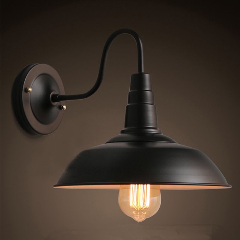 Retro Industrial Style Wall Sconce with Dome Shade Metal Gooseneck Arm Wall Light for Restaurant