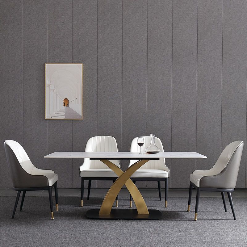 Modern 1/4/5/7 Pieces Dining Set White Rectangle Sintered Stone Dining Table Set