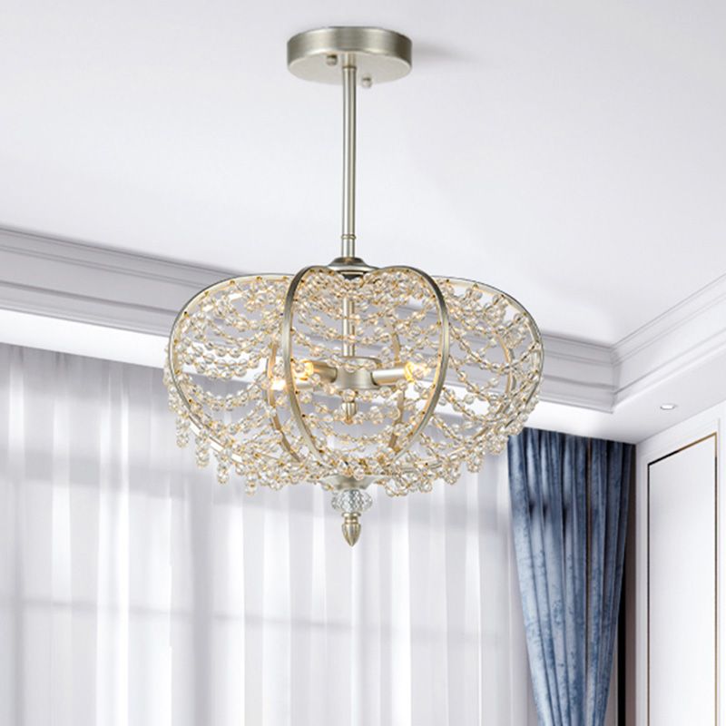 2-licht plafond hang armatuur post moderne ketting kristal kraal hanger kroonluchter voor logeerkamer in zilver