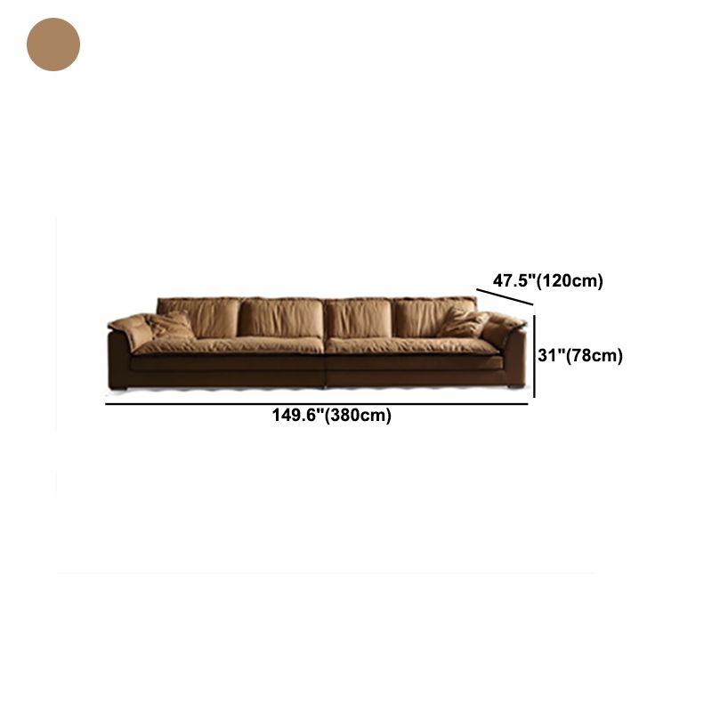 Brown Pillow Top Sofa & Chaise Faux Leather Loose Back Sofa - 30.7" H